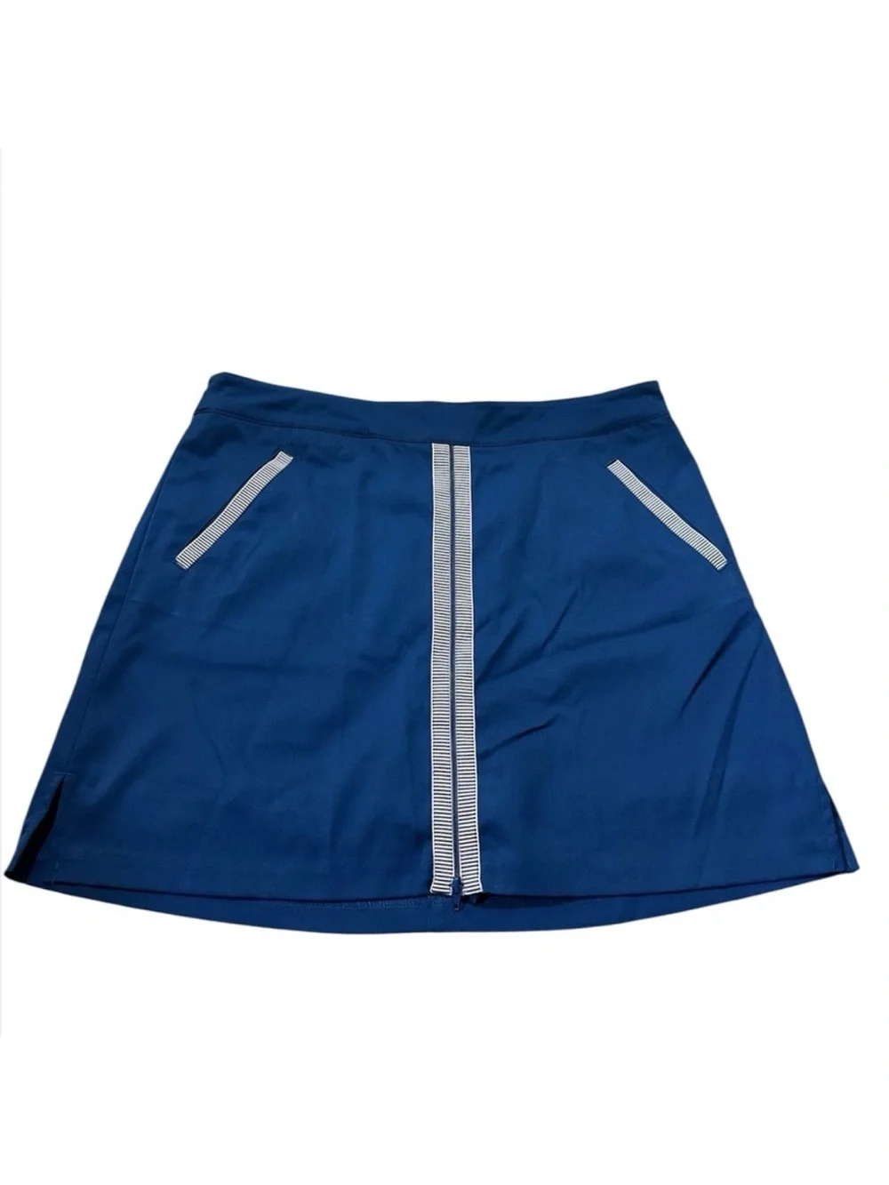 Lady Hagen Navy Blue Mini Skirt with Contrast Silver Trim
